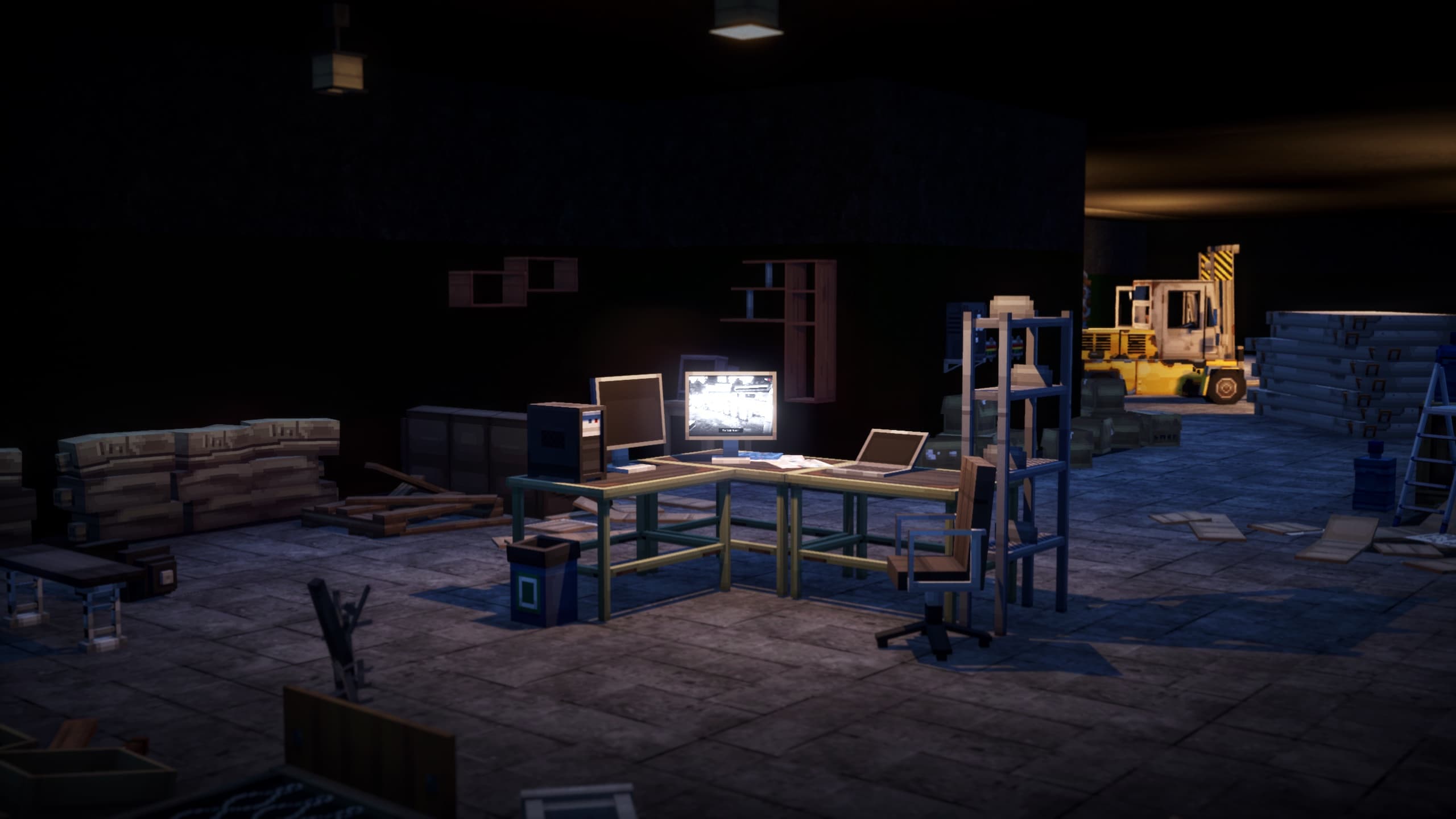 Inside a bunker workshop — Gridlands gameplay